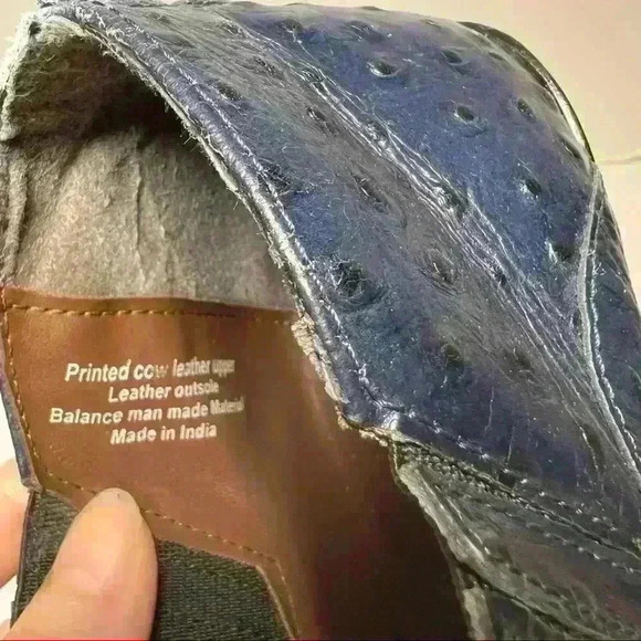 STACY ADAMS Ankle Boots Men Sz 9 1/2M Pull on Ostrict Quill Print Leather Blue - Picture 10 of 10